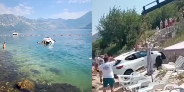 Nenavadni prizor v Črni gori: Voznik belega Renaulta pozabil na ročno zavoro, avto končal v morju (VIDEO)